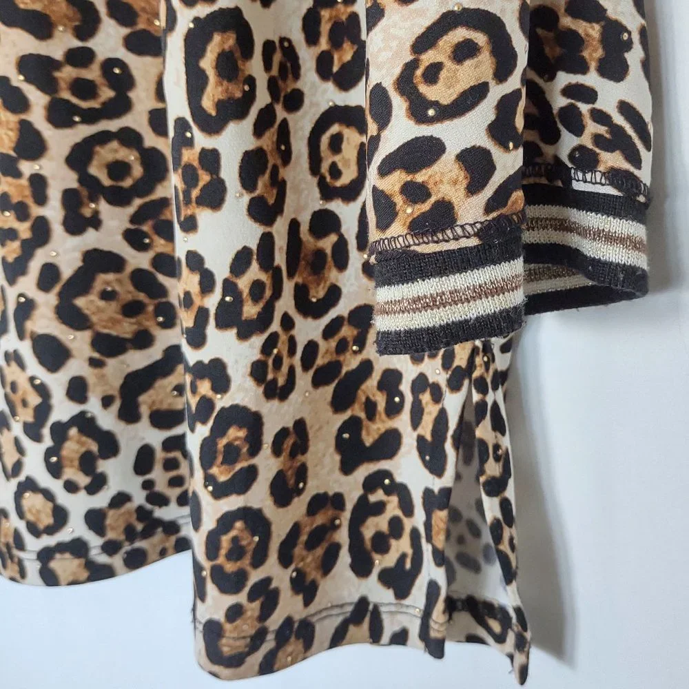 Ruby Rd Gold Metallic Accented Animal Print Tunic Top L Large EUC Stretch - Picture 5 of 7